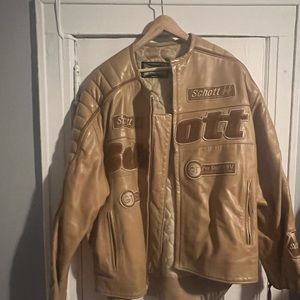 Schott Leather Motorcycle Men Tan Jacket